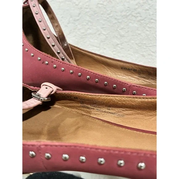 Coach 'Jody' Pink Studded Leather Strap Pointed Toe Ballet Flats Size 9B - Picture 6 of 14
